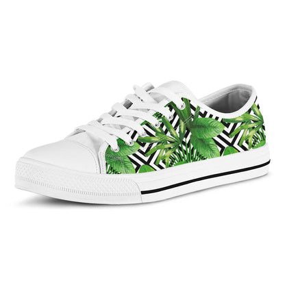 Exotic Tropical Leaves Pattern Print White Low Top Sneakers