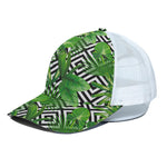 Exotic Tropical Leaves Pattern Print White Mesh Trucker Cap