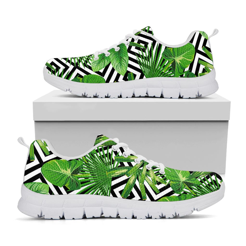 Exotic Tropical Leaves Pattern Print White Running Shoes