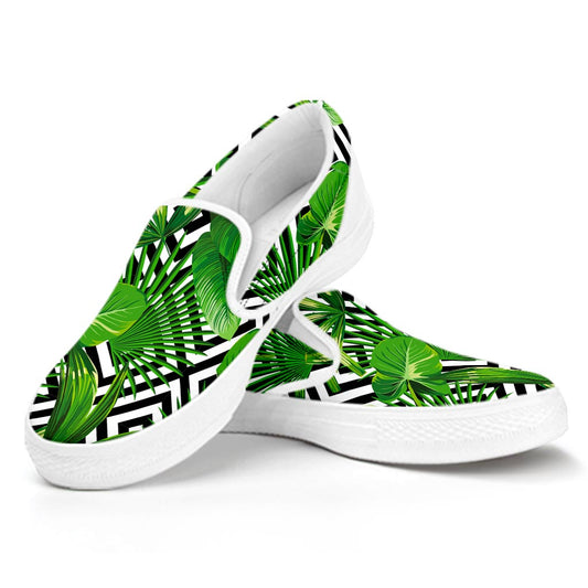 Exotic Tropical Leaves Pattern Print White Slip On Sneakers