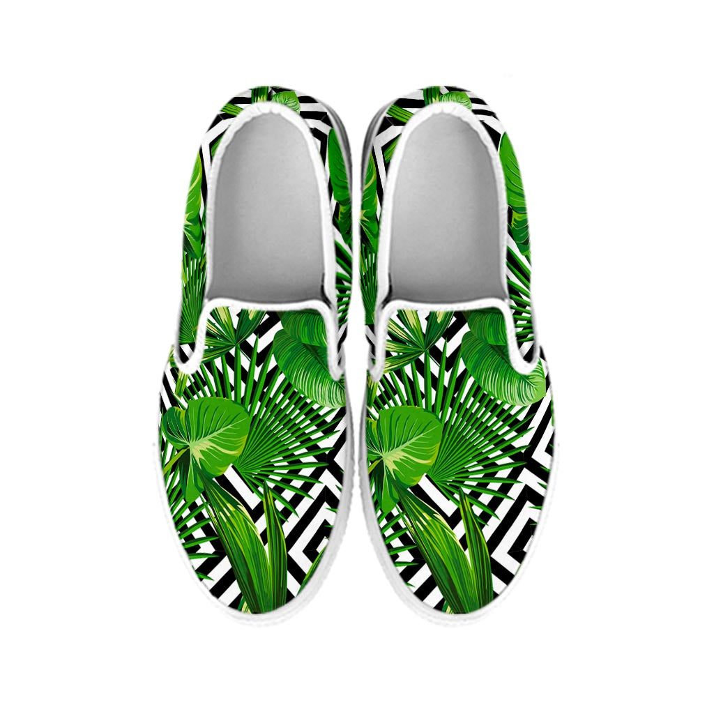 Exotic Tropical Leaves Pattern Print White Slip On Sneakers