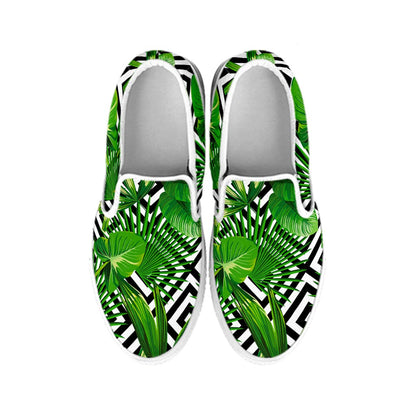 Exotic Tropical Leaves Pattern Print White Slip On Sneakers