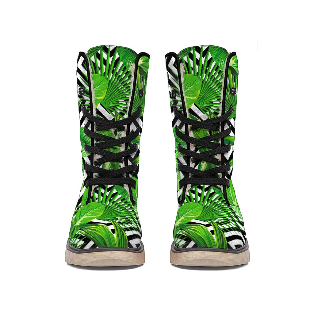 Exotic Tropical Leaves Pattern Print Winter Boots