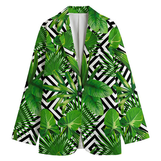 Exotic Tropical Leaves Pattern Print Women's Blazer