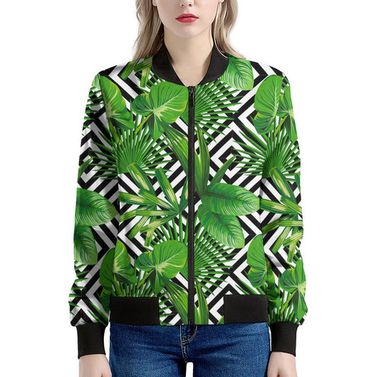 Exotic Tropical Leaves Pattern Print Women's Bomber Jacket