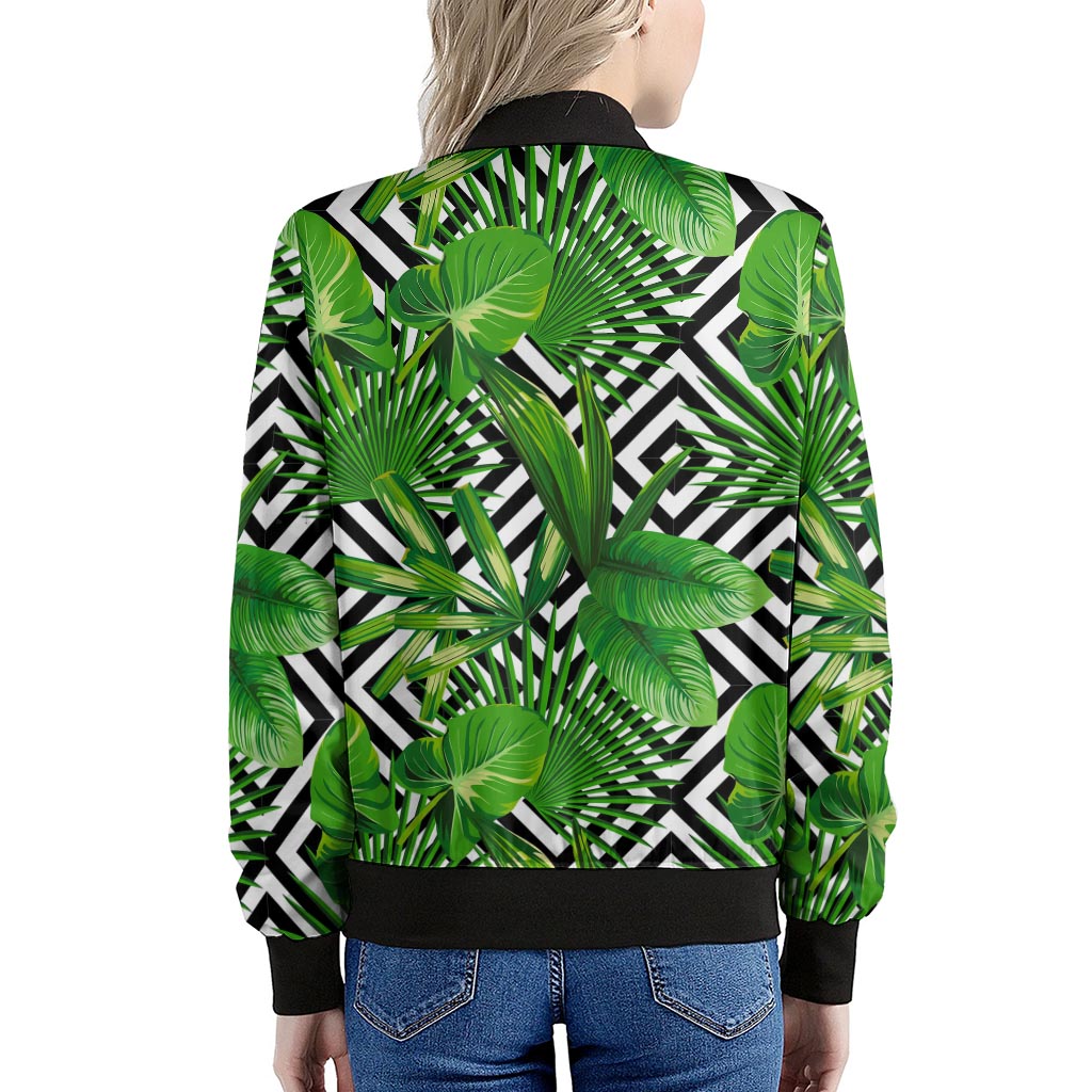 Exotic Tropical Leaves Pattern Print Women's Bomber Jacket