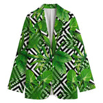 Exotic Tropical Leaves Pattern Print Women's Cotton Blazer