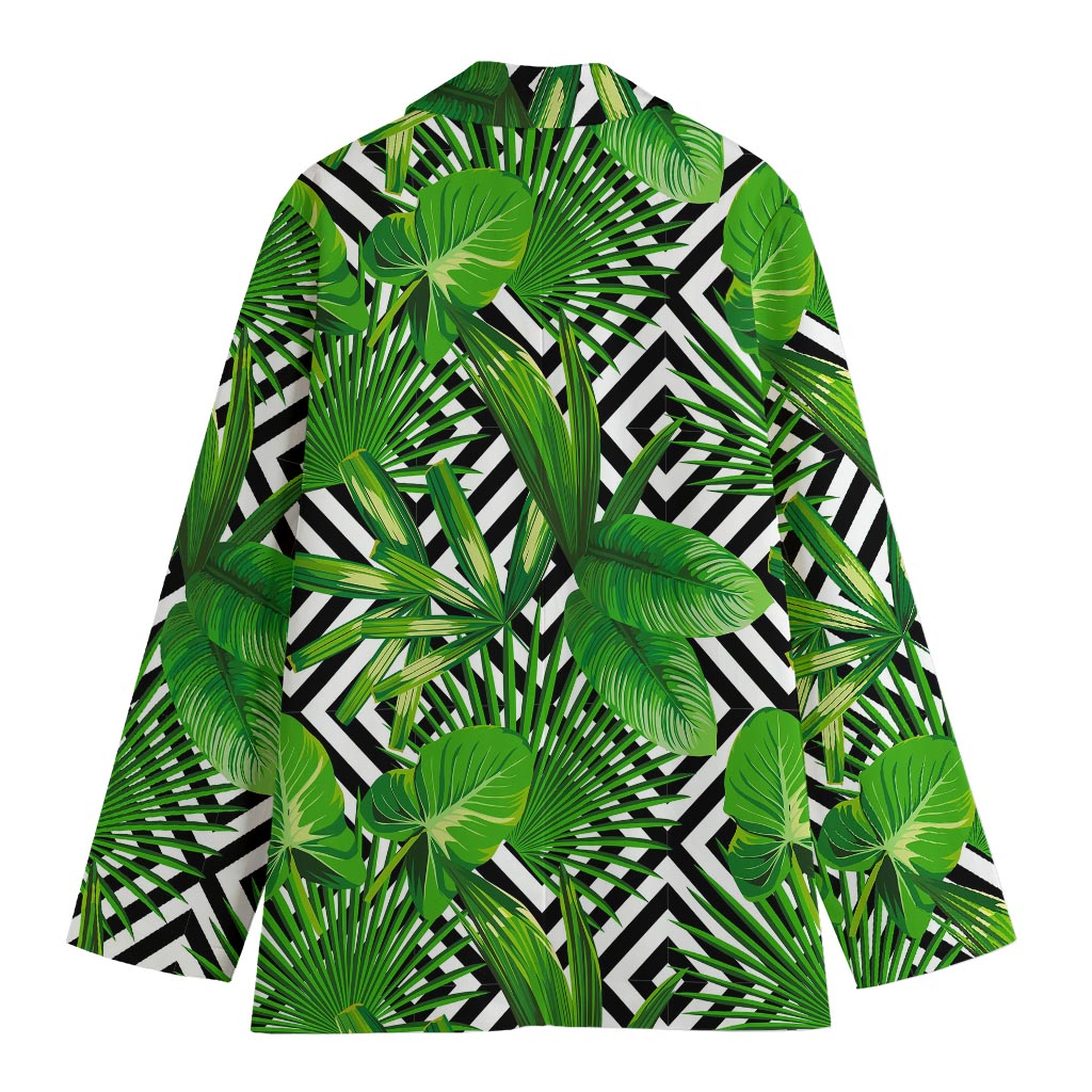 Exotic Tropical Leaves Pattern Print Women's Cotton Blazer