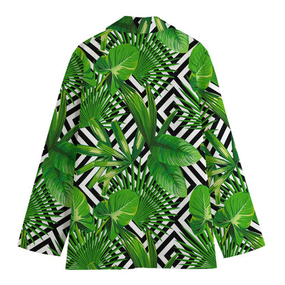 Exotic Tropical Leaves Pattern Print Women's Cotton Blazer
