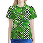 Exotic Tropical Leaves Pattern Print Women's Polo Shirt