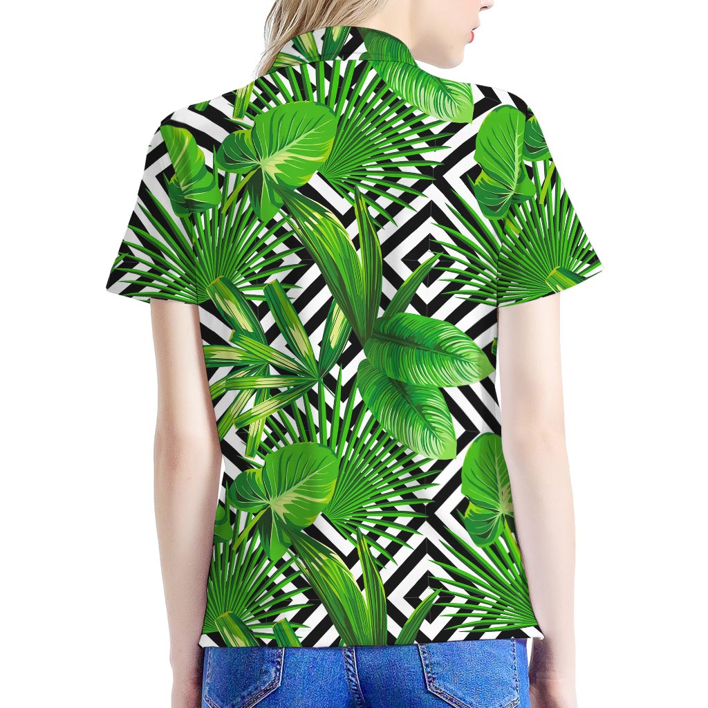 Exotic Tropical Leaves Pattern Print Women's Polo Shirt