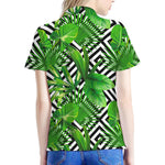 Exotic Tropical Leaves Pattern Print Women's Polo Shirt