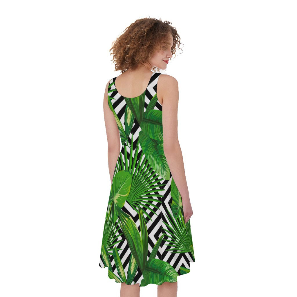 Exotic Tropical Leaves Pattern Print Women's Sleeveless Dress