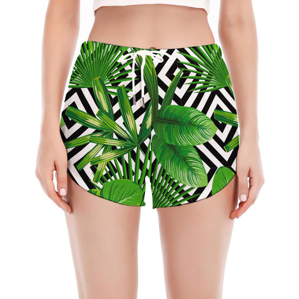 Exotic Tropical Leaves Pattern Print Women's Split Running Shorts