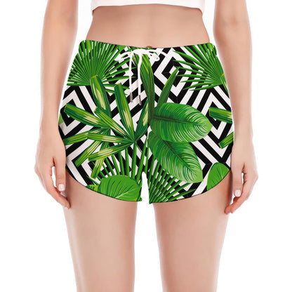 Exotic Tropical Leaves Pattern Print Women's Split Running Shorts