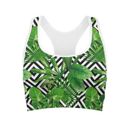 Exotic Tropical Leaves Pattern Print Women's Sports Bra