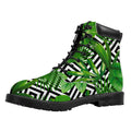 Exotic Tropical Leaves Pattern Print Padded Collar Lace Up Boots