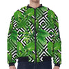 Exotic Tropical Leaves Pattern Print Zip Sleeve Bomber Jacket