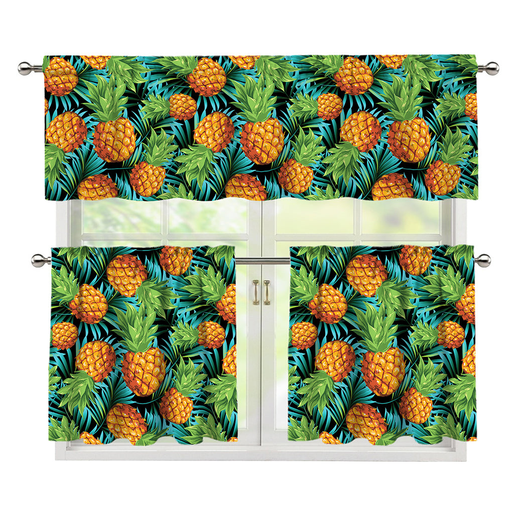 Exotic Tropical Pineapple Pattern Print 3 Piece Kitchen Curtains