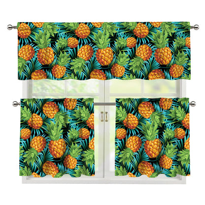 Exotic Tropical Pineapple Pattern Print 3 Piece Kitchen Curtains