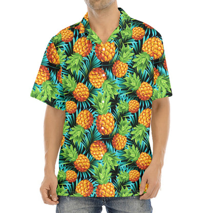 Exotic Tropical Pineapple Pattern Print Aloha Shirt