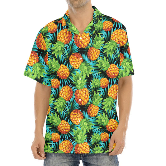 Exotic Tropical Pineapple Pattern Print Aloha Shirt