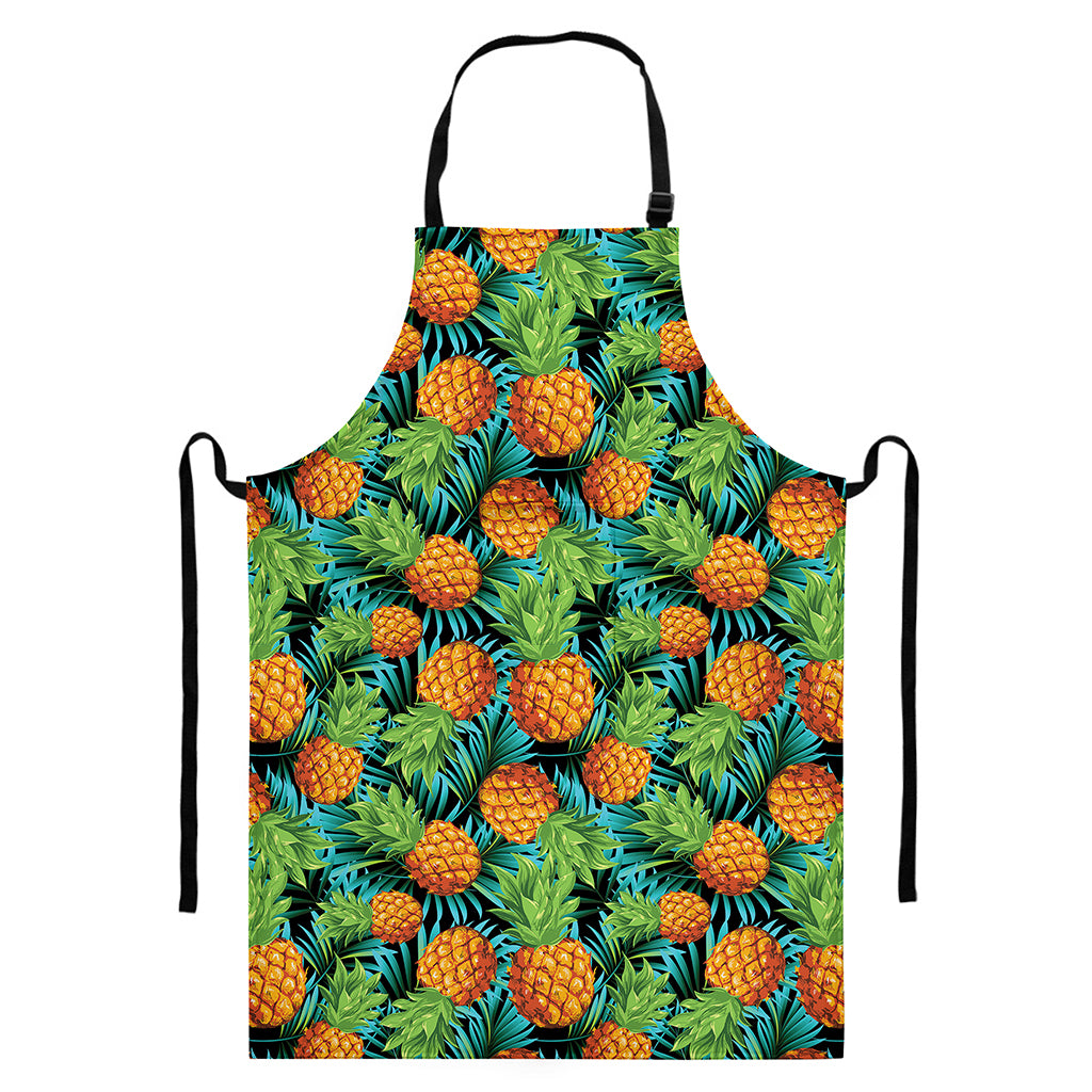 Exotic Tropical Pineapple Pattern Print Bib Apron With Pocket