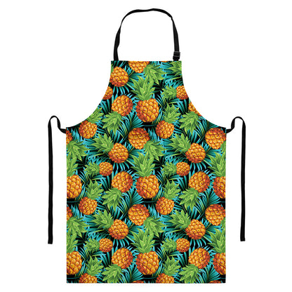 Exotic Tropical Pineapple Pattern Print Bib Apron With Pocket