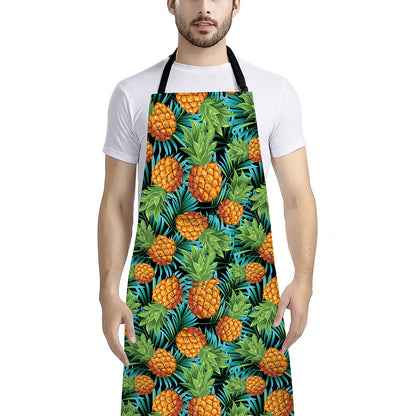 Exotic Tropical Pineapple Pattern Print Bib Apron With Pocket