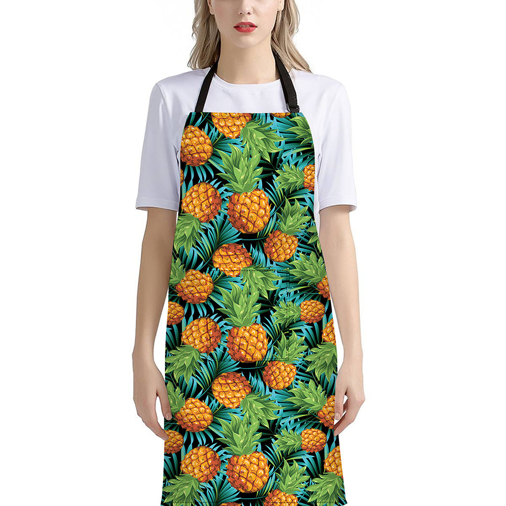 Exotic Tropical Pineapple Pattern Print Bib Apron With Pocket