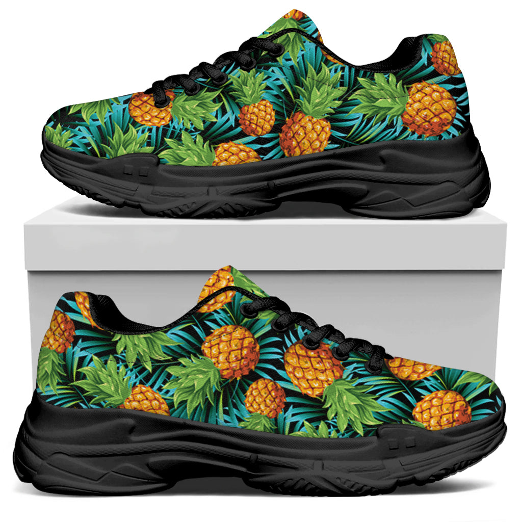 Exotic Tropical Pineapple Pattern Print Black Chunky Shoes