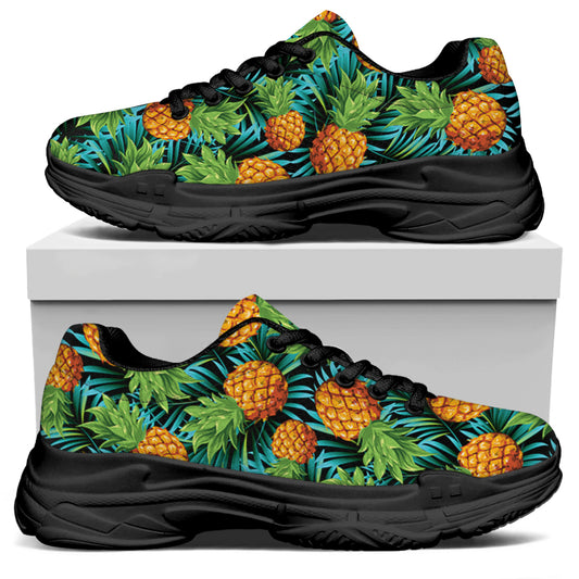 Exotic Tropical Pineapple Pattern Print Black Chunky Shoes