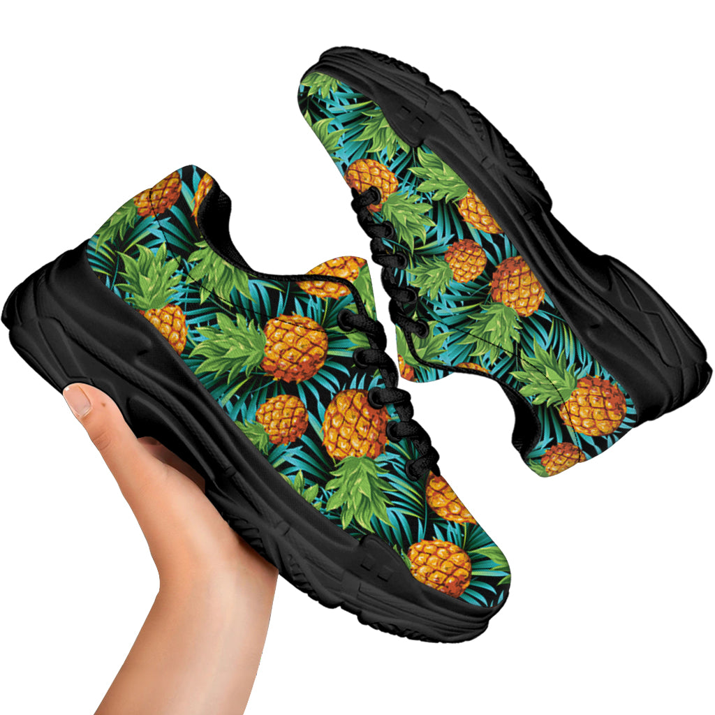 Exotic Tropical Pineapple Pattern Print Black Chunky Shoes