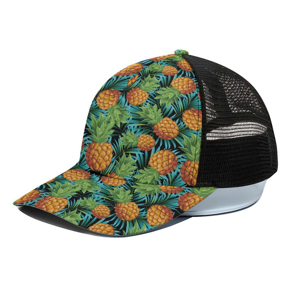 Exotic Tropical Pineapple Pattern Print Black Mesh Trucker Cap