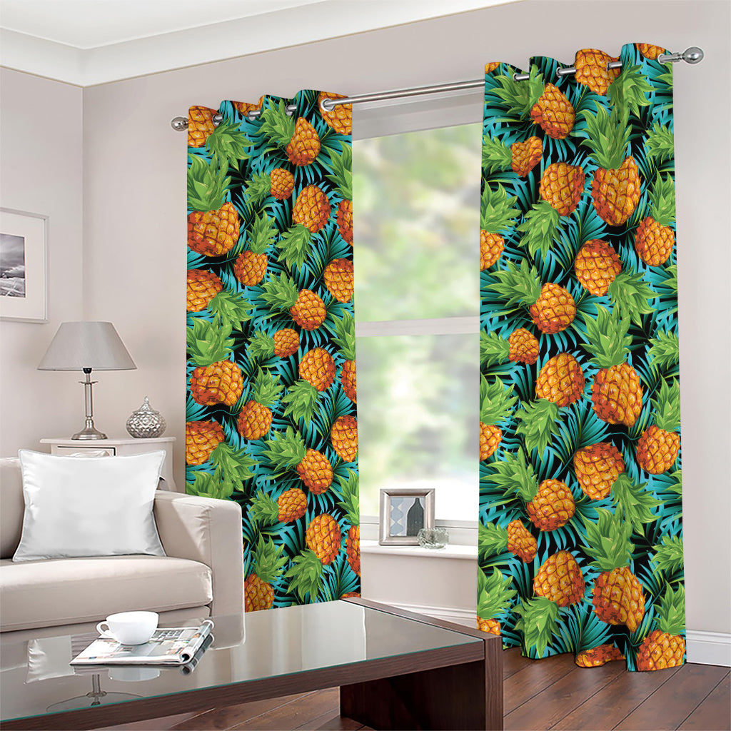 Exotic Tropical Pineapple Pattern Print Blackout Grommet Curtains