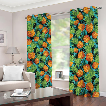 Exotic Tropical Pineapple Pattern Print Blackout Grommet Curtains