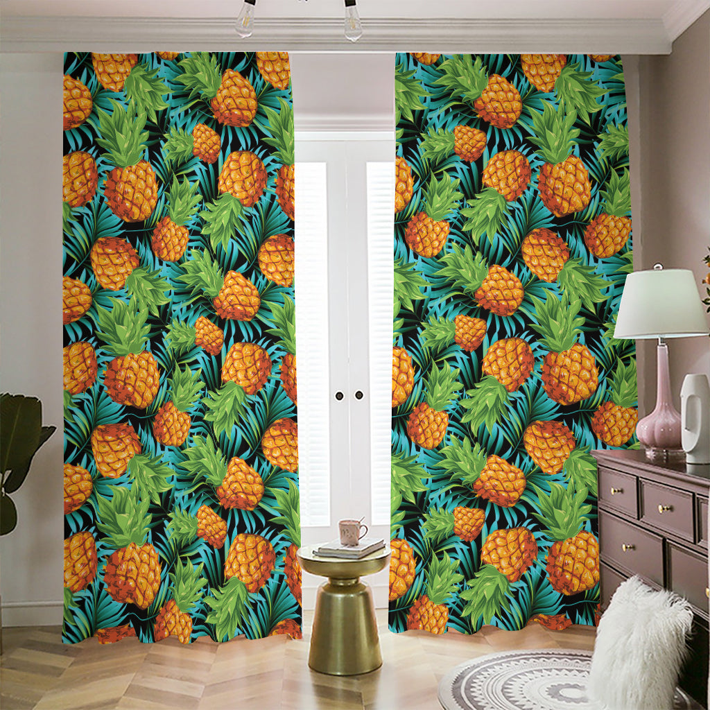 Exotic Tropical Pineapple Pattern Print Blackout Pencil Pleat Curtains