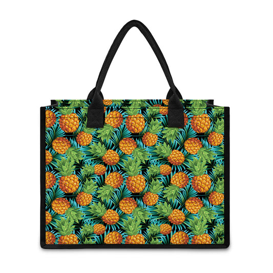 Exotic Tropical Pineapple Pattern Print Canvas Tote Bag
