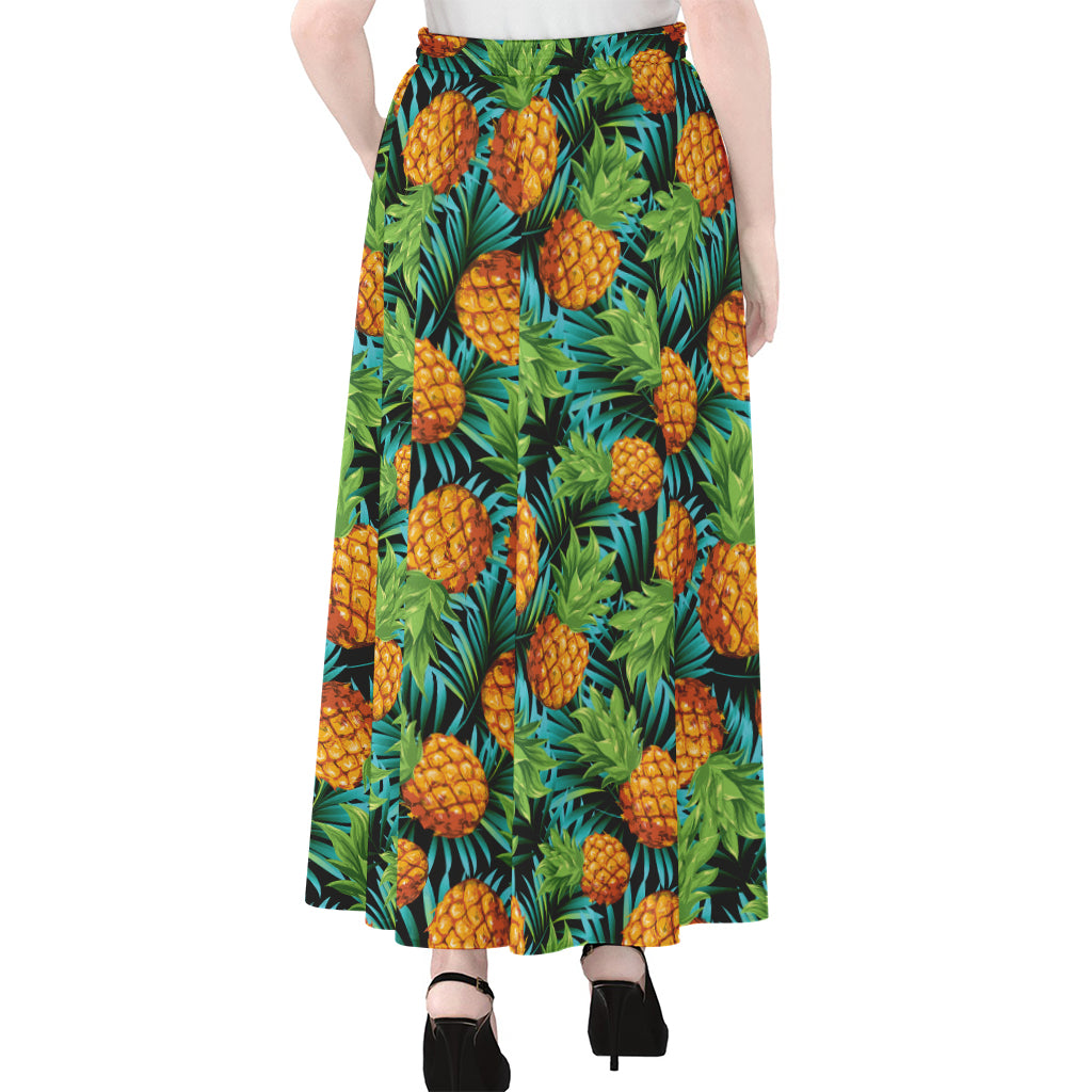 Exotic Tropical Pineapple Pattern Print Chiffon Maxi Skirt