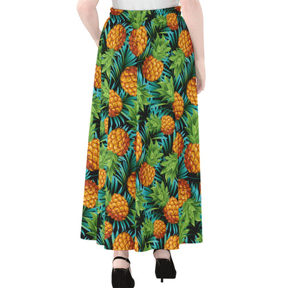 Exotic Tropical Pineapple Pattern Print Chiffon Maxi Skirt