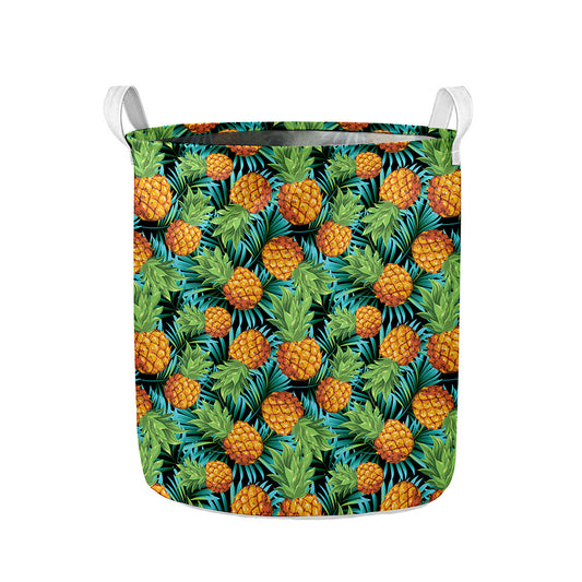 Exotic Tropical Pineapple Pattern Print Collapsible Laundry Basket