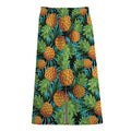 Exotic Tropical Pineapple Pattern Print Cotton Front Slit Maxi Skirt