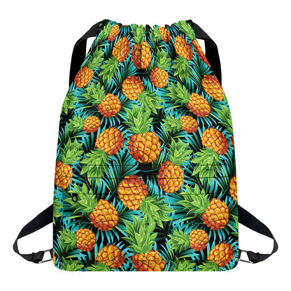 Exotic Tropical Pineapple Pattern Print Drawstring Backpack