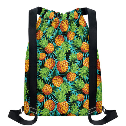 Exotic Tropical Pineapple Pattern Print Drawstring Backpack