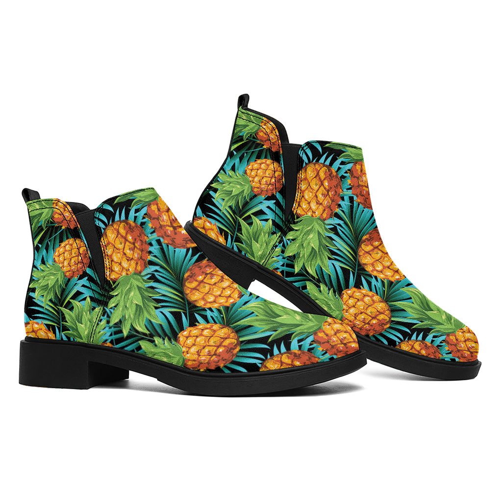 Exotic Tropical Pineapple Pattern Print Flat Ankle Boots