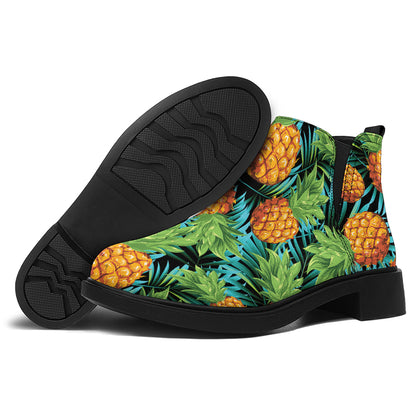 Exotic Tropical Pineapple Pattern Print Flat Ankle Boots