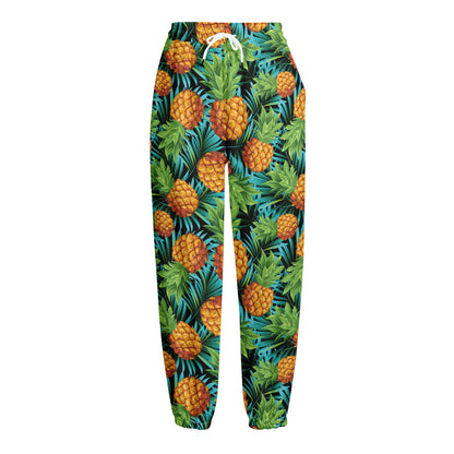 Exotic Tropical Pineapple Pattern Print Fleece Lined Knit Pants