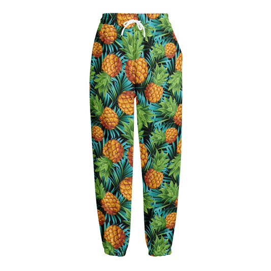Exotic Tropical Pineapple Pattern Print Fleece Lined Knit Pants