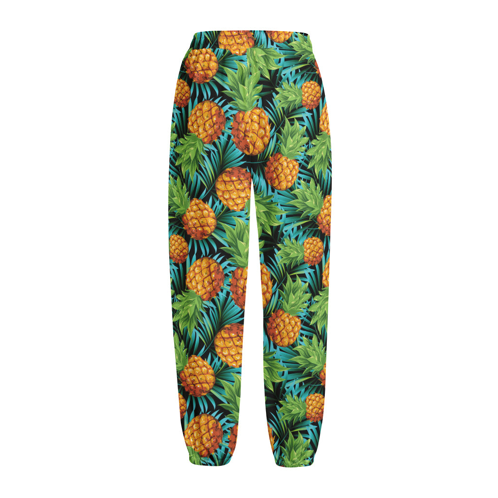 Exotic Tropical Pineapple Pattern Print Fleece Lined Knit Pants