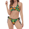 Exotic Tropical Pineapple Pattern Print Halter Scoop Tie Side Bikini